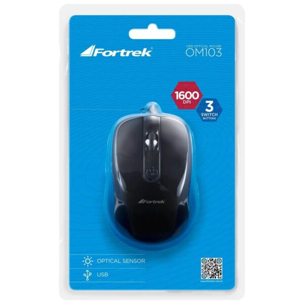 MOUSE USB 1600dpi OM-103BK PRETO FORTREK - Imagem 3
