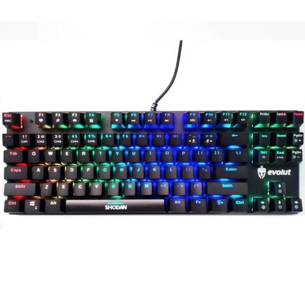 TECLADO GAMER MECÂNICO EVOLUT SHODAN EG-203 RGB SWITCH RED